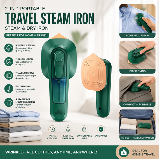 Portable Travel Steam Iron for Clothes – 2-in-1 Handheld Garment Steamer & Dry Iron | Compact Mini Iron for Home & Travel