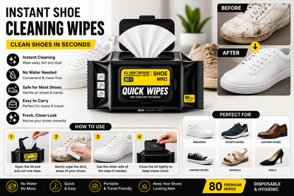 Premium Shoe Cleaning Wipes – Instant Sneaker & Leather Shoe Cleaner | 80 Disposable Wet Wipes