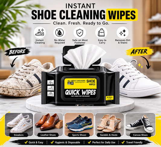 Premium Shoe Cleaning Wipes – Instant Sneaker & Leather Shoe Cleaner | 80 Disposable Wet Wipes